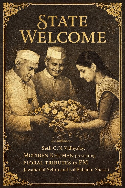 Motiben Khuman Rathod welcoming PM Nehru and Shastriji 1961